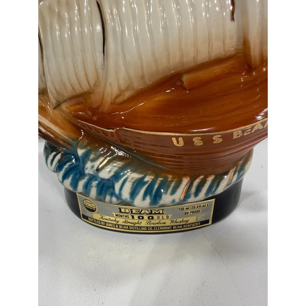 Vintage Jim Beam Decanter Set USS Beam Ship Wheel & James Lockhart Sailfish Art